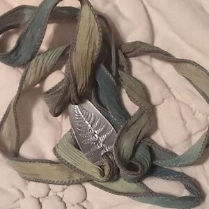 925 SS Fern Bracelet with silk ribbon ties
